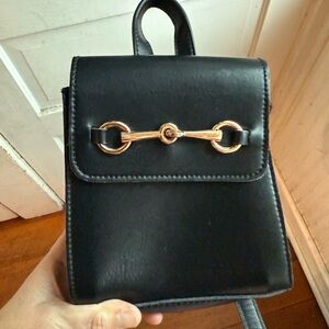 Brandy Melville Black Leather Mini Horsebit Backpack